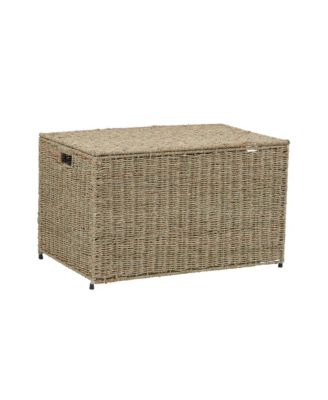 Woven Paper Rope Storage Chest with Hinged Lid and Integrated Handles