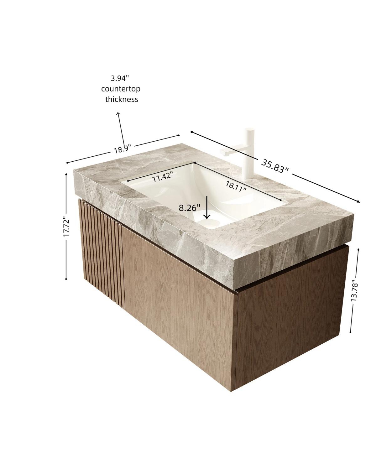 Sillysis Italian Wall Mount Bathroom Vanity with Sintered Stone Countertop, Ceramic Sink, Soft Close Cabinet