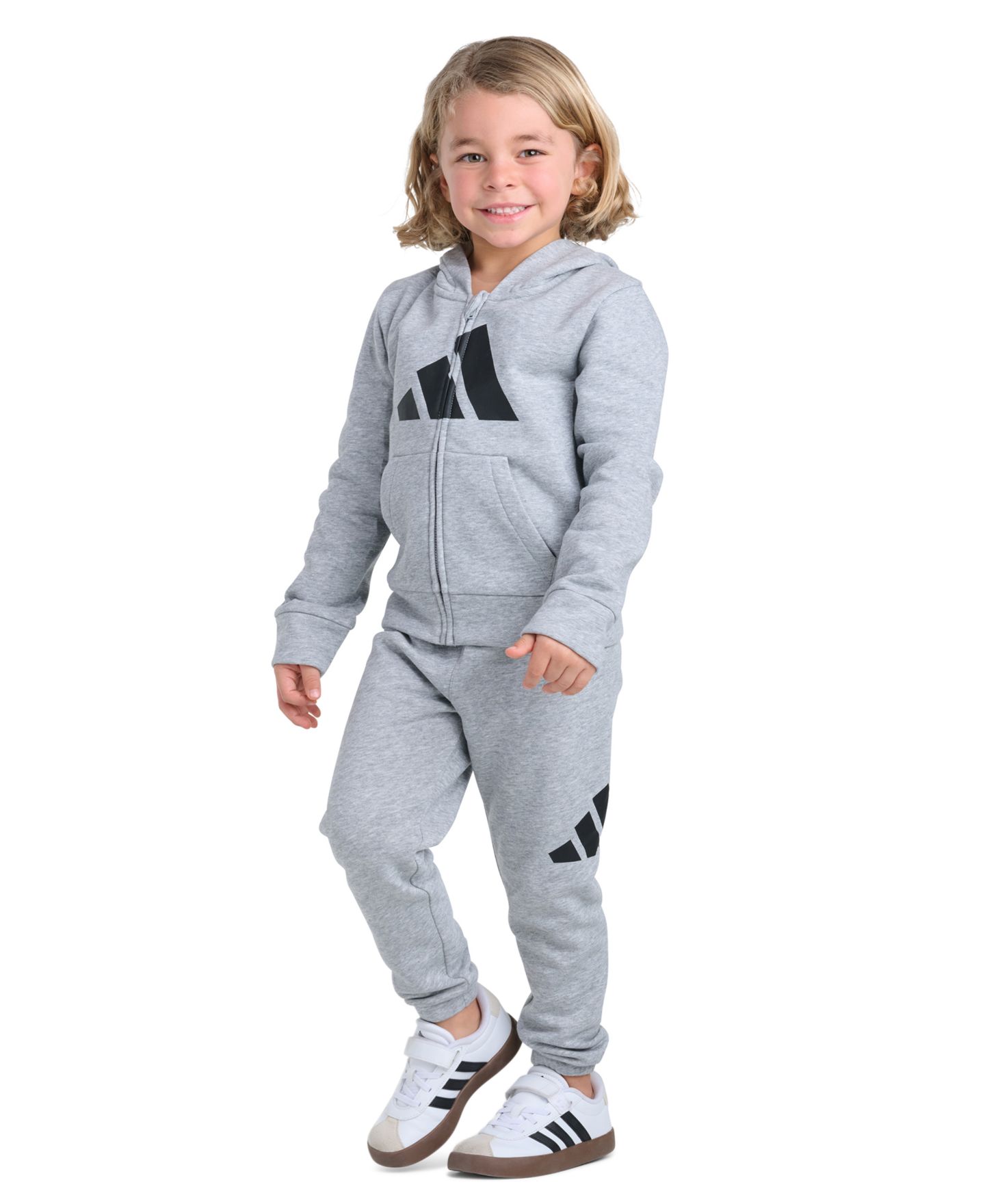 Детский комплект adidas: куртка на молнии и джоггеры, 2-7 лет, 2 предмета, цвет: Средний серый меланжевый — фото 2