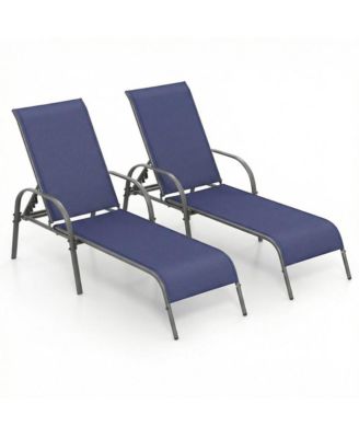 2 Piece Outdoor Patio Lounge Chair Chaise Fabric with Adjustable Reclining Armrest