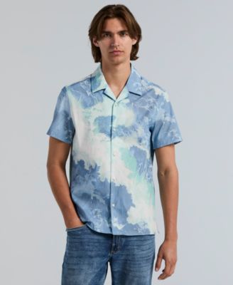 Men's Wave Print Camp Collar Shirt
