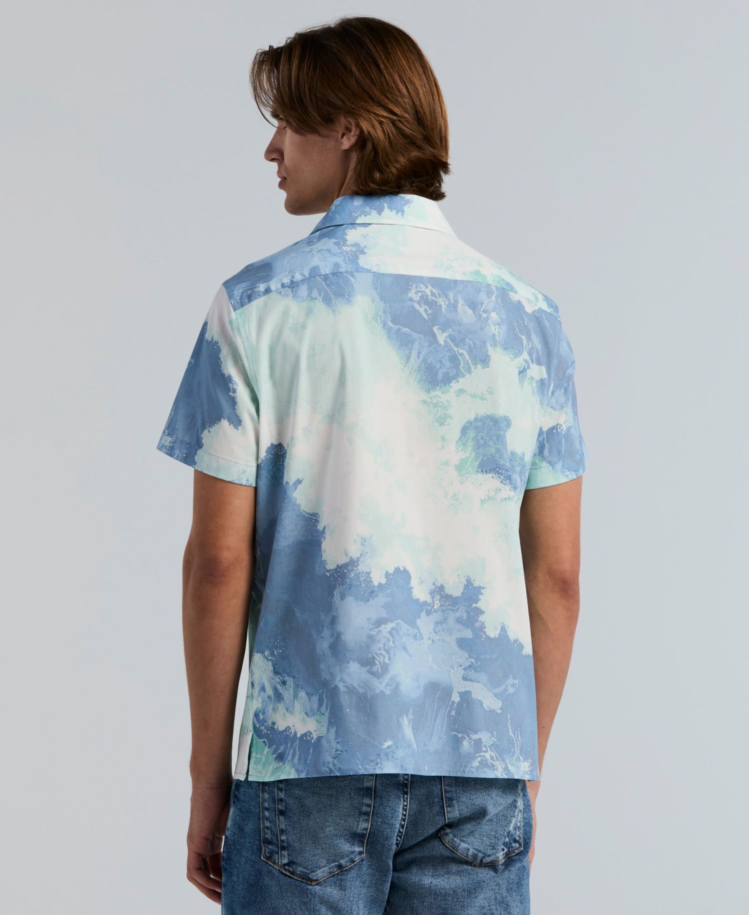Men's Wave Print Camp Collar Shirt