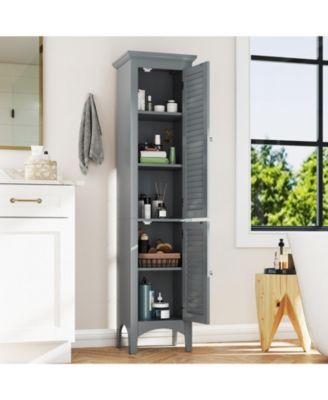 Tall Bathroom Floor Storage Cabinet with Shutter Doors and Adjustable Shelf