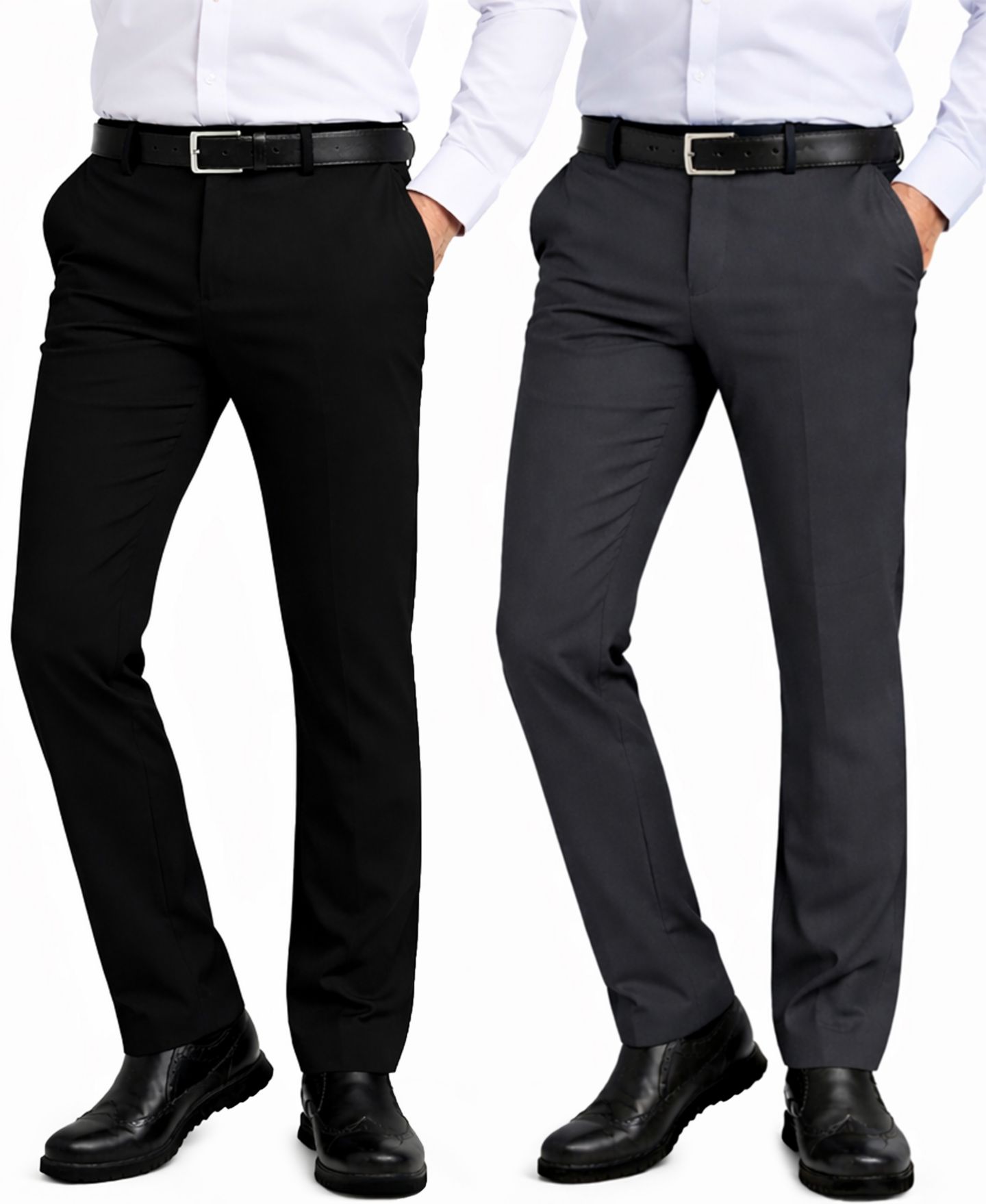 Мужские брюки Galaxy By Harvic Slim-Fit Woven Stretch Pants, 2-Pack, цвет: Чёрный тёмный серый — фото 1