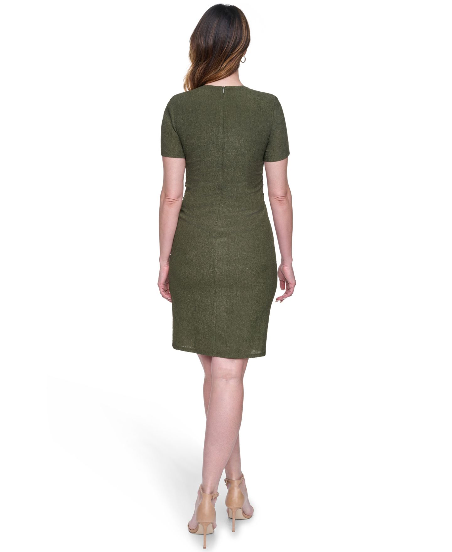 Женское платье Vince Camuto Petite Textured Knit Draped Waist Short-Sleeve Bodycon, цвет: Оливковый — фото 4