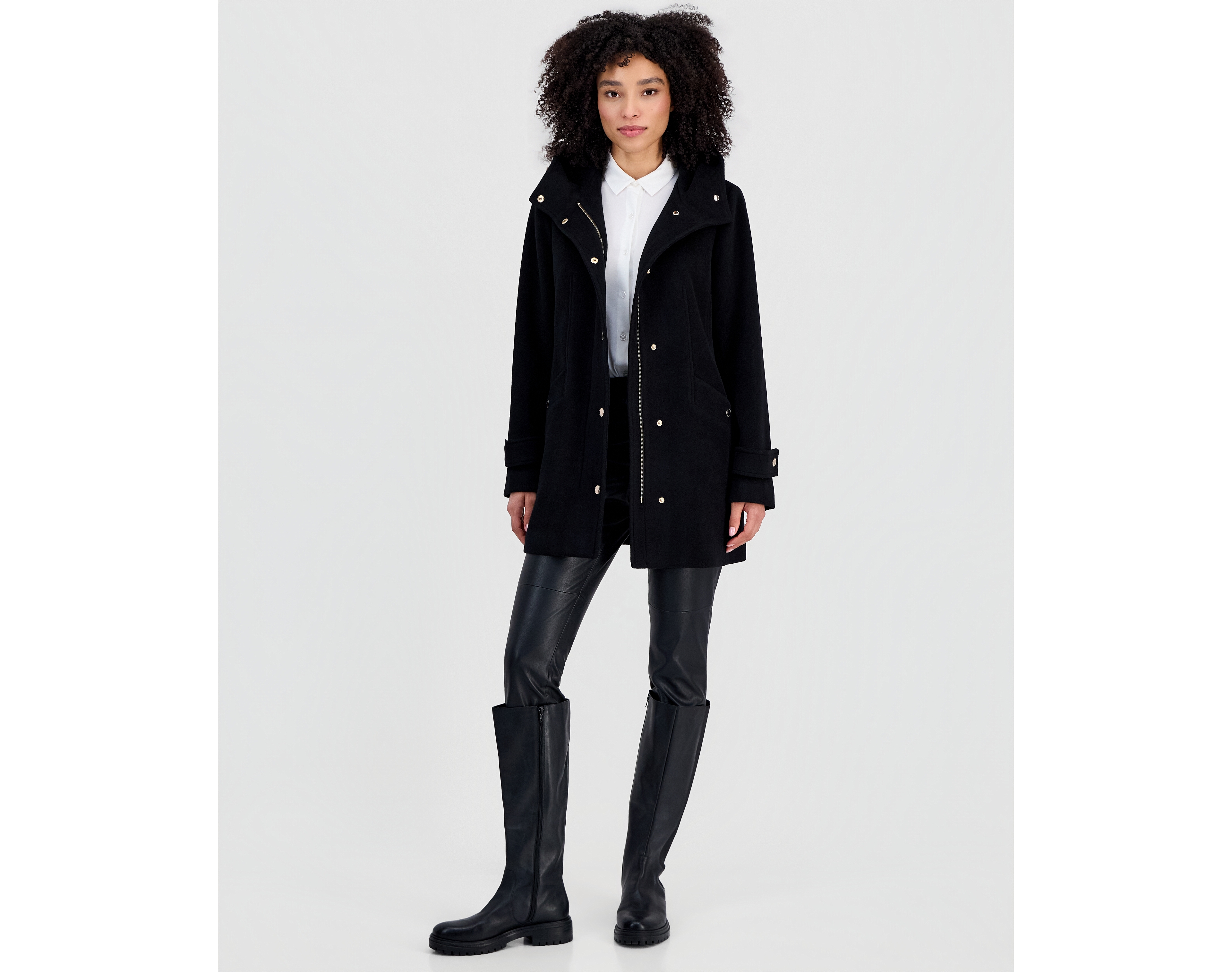 Michael Kors Petite Hooded Button-Front Wool-Blend Coat, Created for Macy's