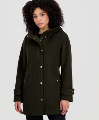 Michael Kors Petite Hooded Button-Front Wool-Blend Coat, Created for Macy's