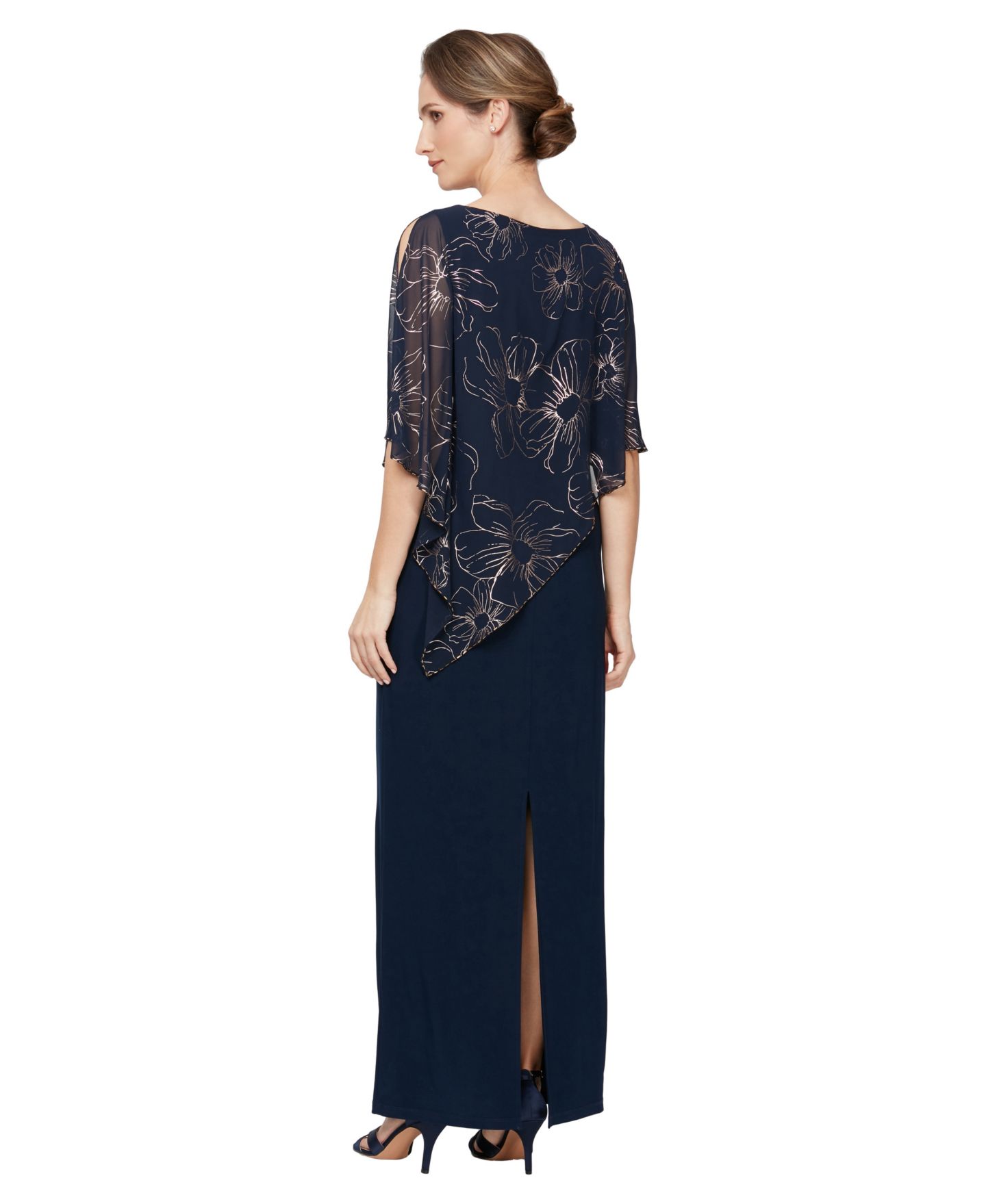 Женское платье SL Fashions Long Foil Overlay, цвет: Тёмно-синий розовый — фото 3