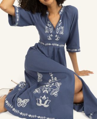 free people blue velvet dress Petite Carolina Long Velvet V-Neck Sequin Sleeve Dress