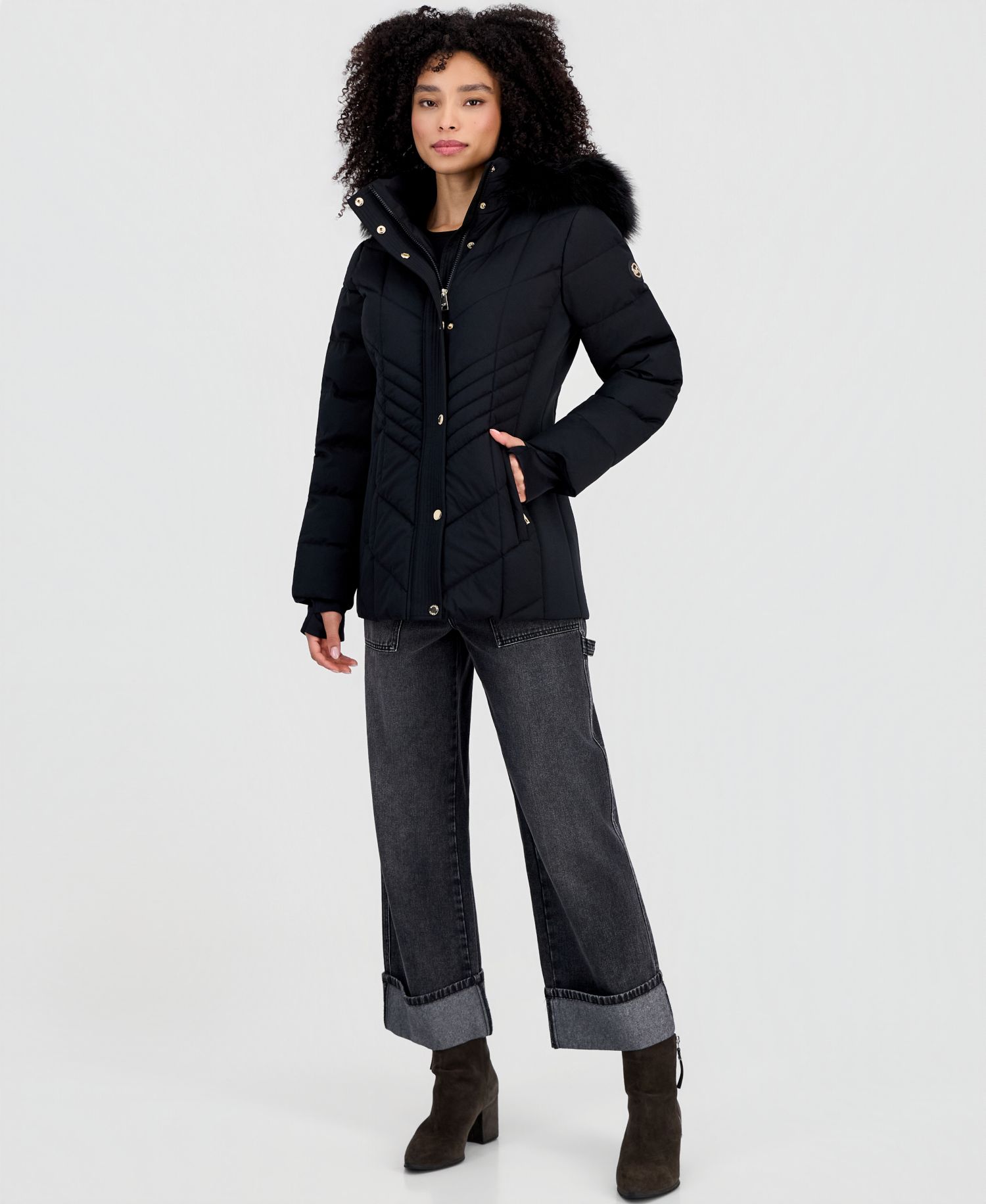Women's Faux-Fur-Trim Hooded Puffer Coat, Created for Macy's