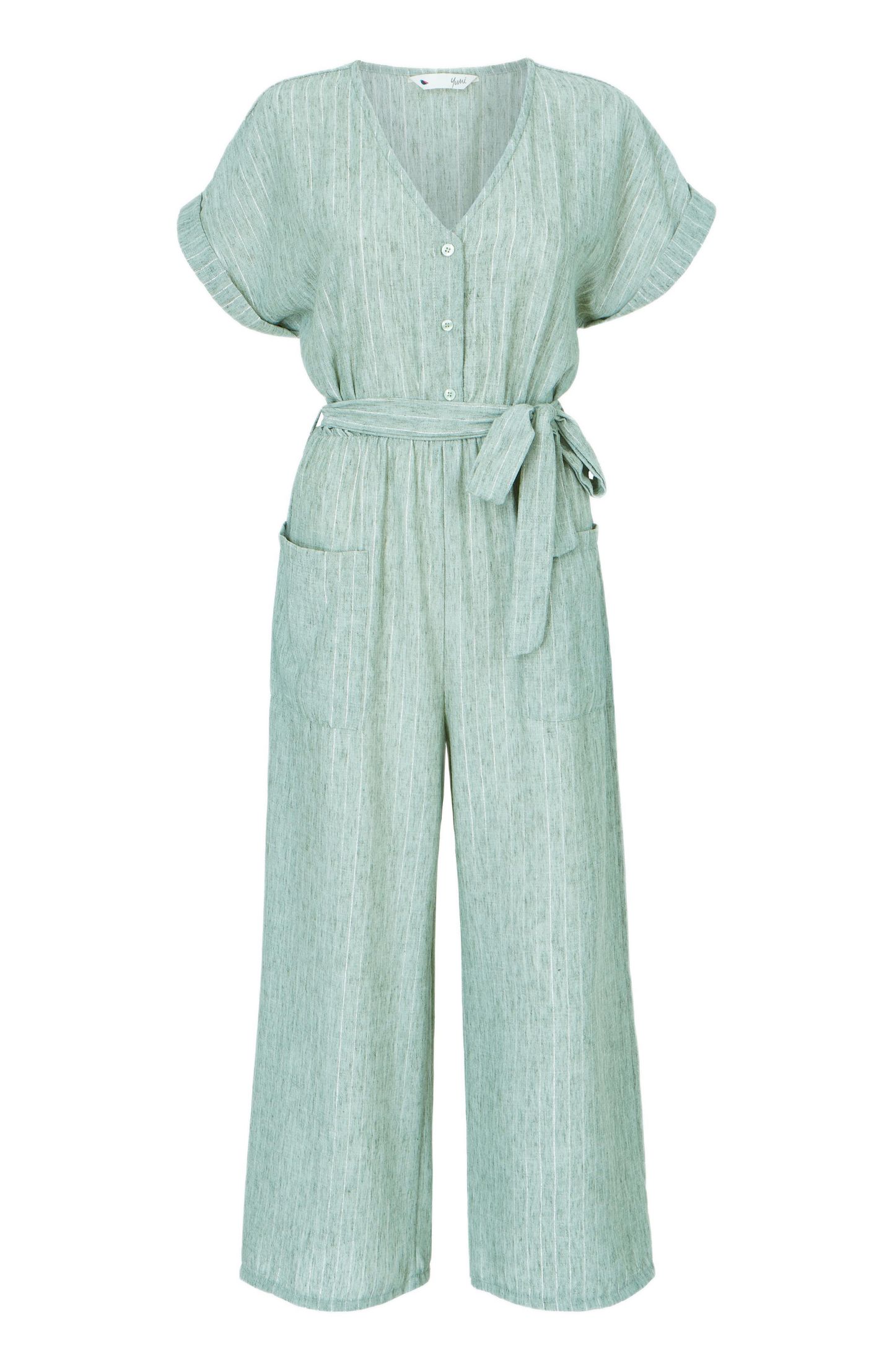 Женский комбинезон Yumi V Neck Kimono Sleeve Jumpsuit, цвет: Хаки зелёный — фото 2