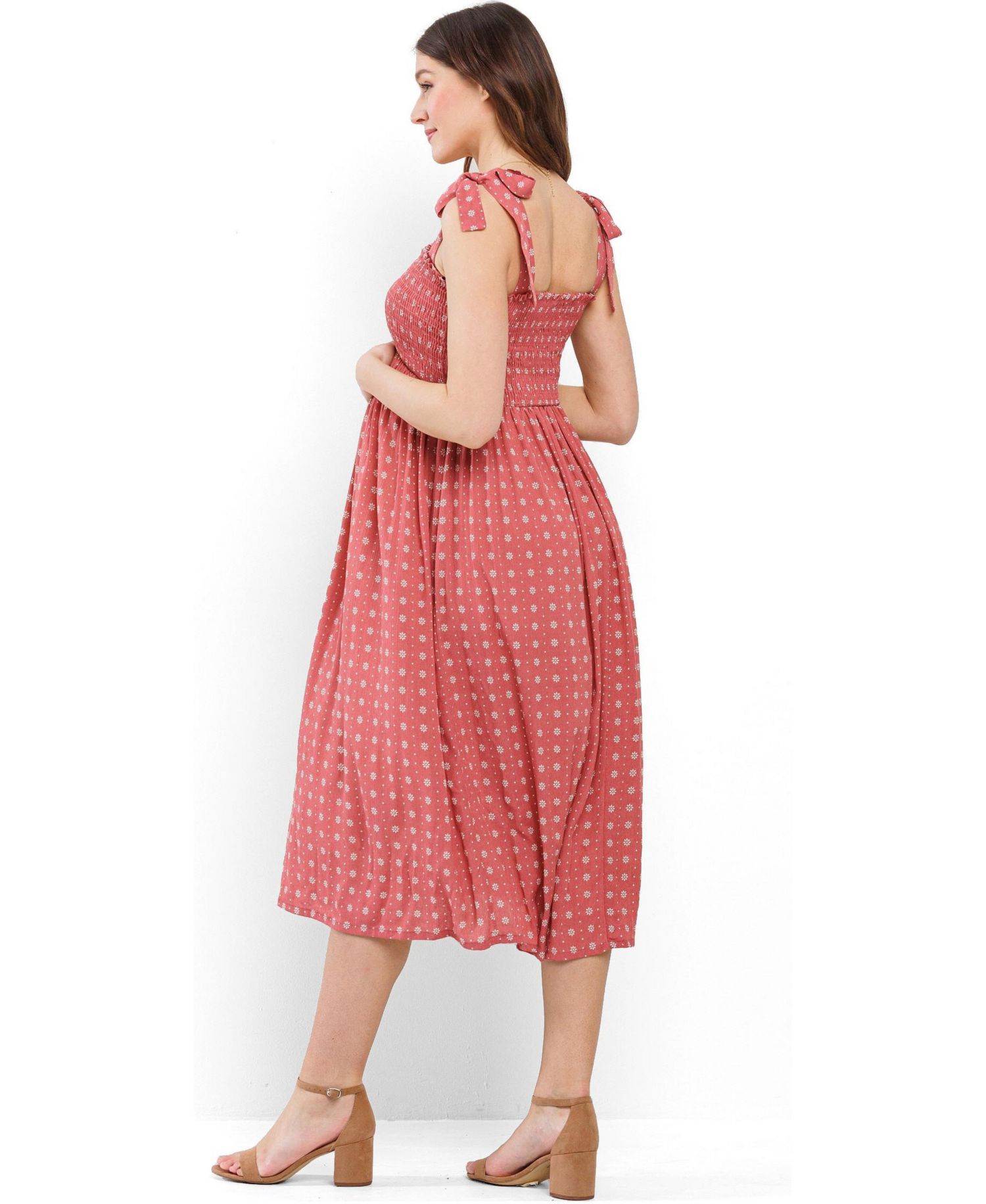 Women's Floral Smocked Sleeveless Midi Dress with Adjustable Straps