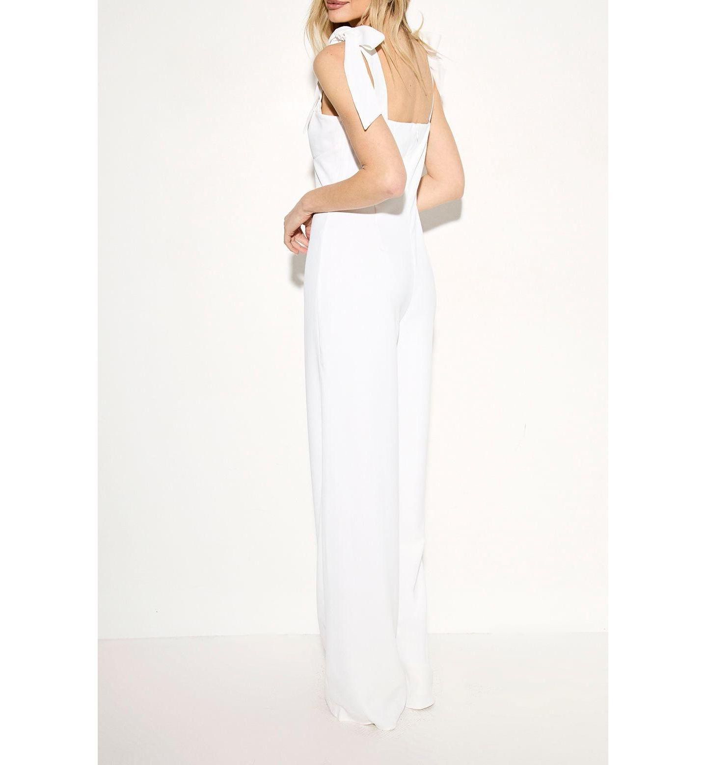 Женский комбинезон MissPap Bow Shoulder Wide Leg Jumpsuit, цвет: Белый — фото 6