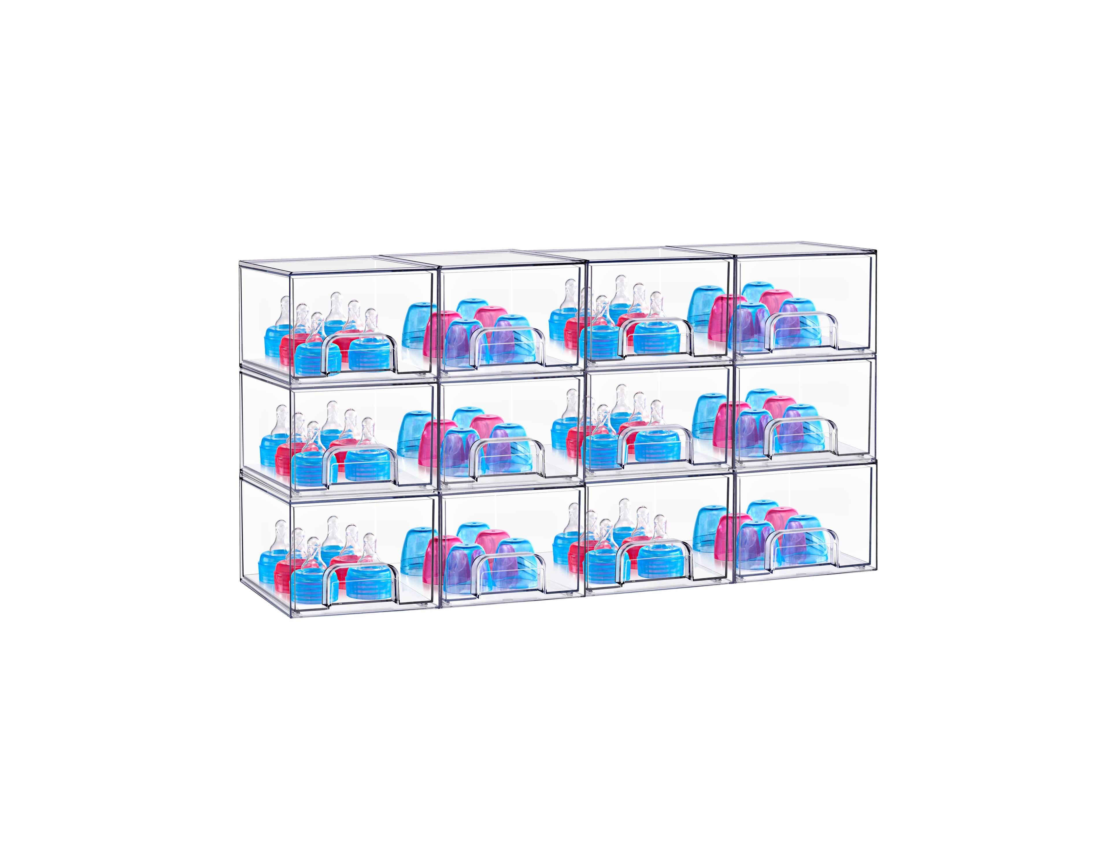 Sorbus 12 Small Clear Stackable Pull-Out Storage Organizer Bins for Baby Bottles, Bathroom, Kitchen and More