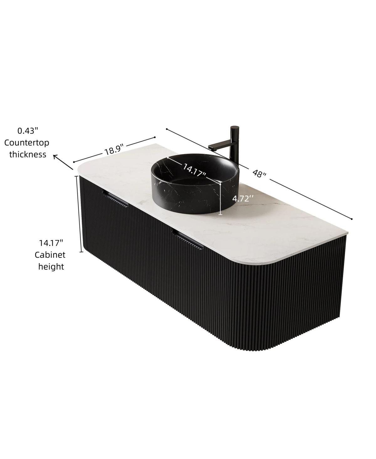 Sillysis Wall Mounted Bathroom Vanity with Sintered Stone Top, Ceramic Round Sink, Stripe Drawer