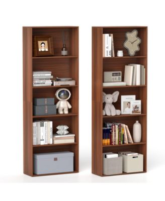 2PCS 5-Tier Freestanding Open Bookshelf w/2 Anti-tipping Devices for Living Room