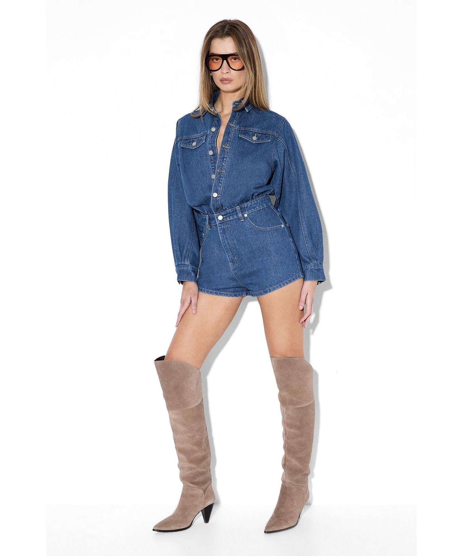 Women's Structured Shoulder Denim Playsuit