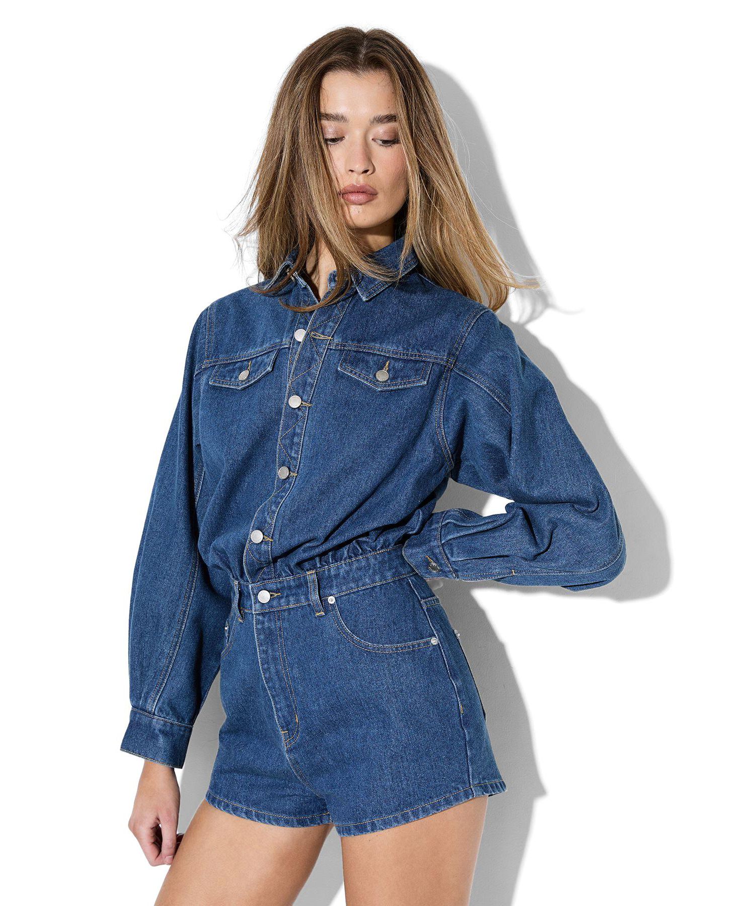 Women's Structured Shoulder Denim Playsuit