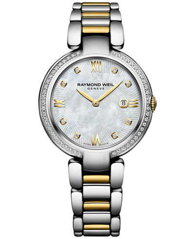 Raymond Weil Women's Swiss Shine Diamond (1/3 ct. t.w.) Two-Tone PVD Stainless Steel Bracelet Watch with Interchangeable Black Satin Strap 32mm 1600-SPS-00995