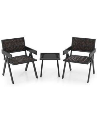 3 Pieces Patio PE Wicker Bistro Set with Quick-Drying Foam