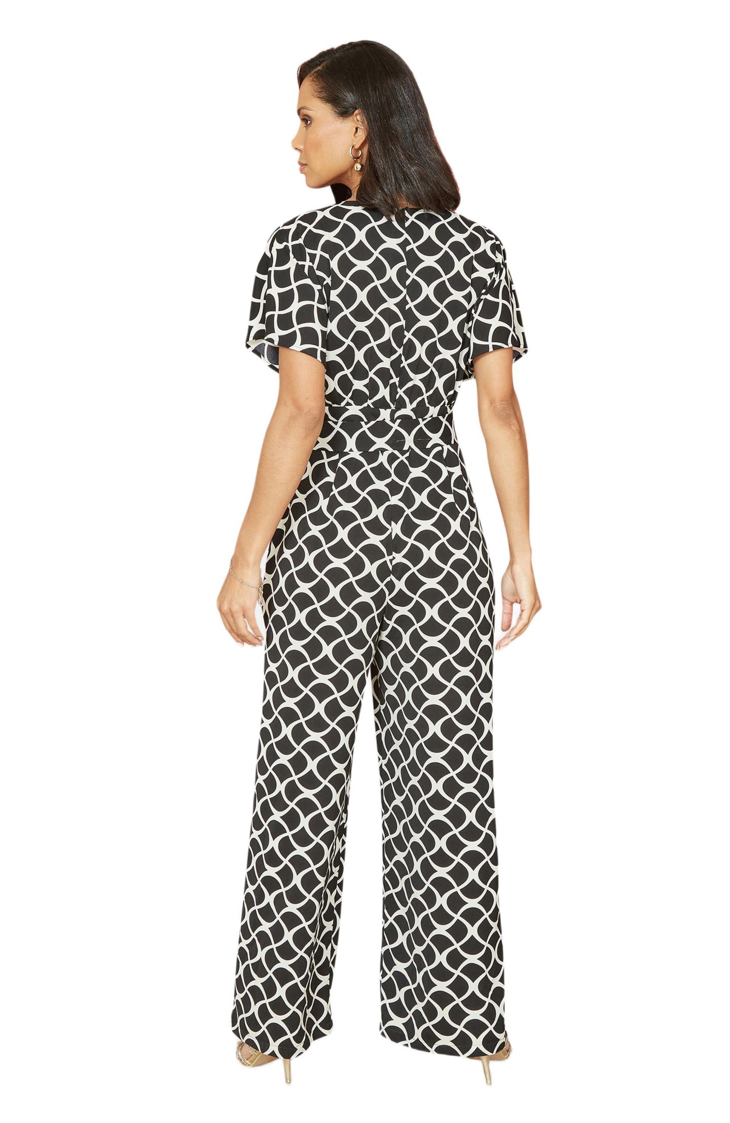 Женский комбинезон Yumi Geometric Print Wrap Jumpsuit, цвет: Чёрный — фото 5