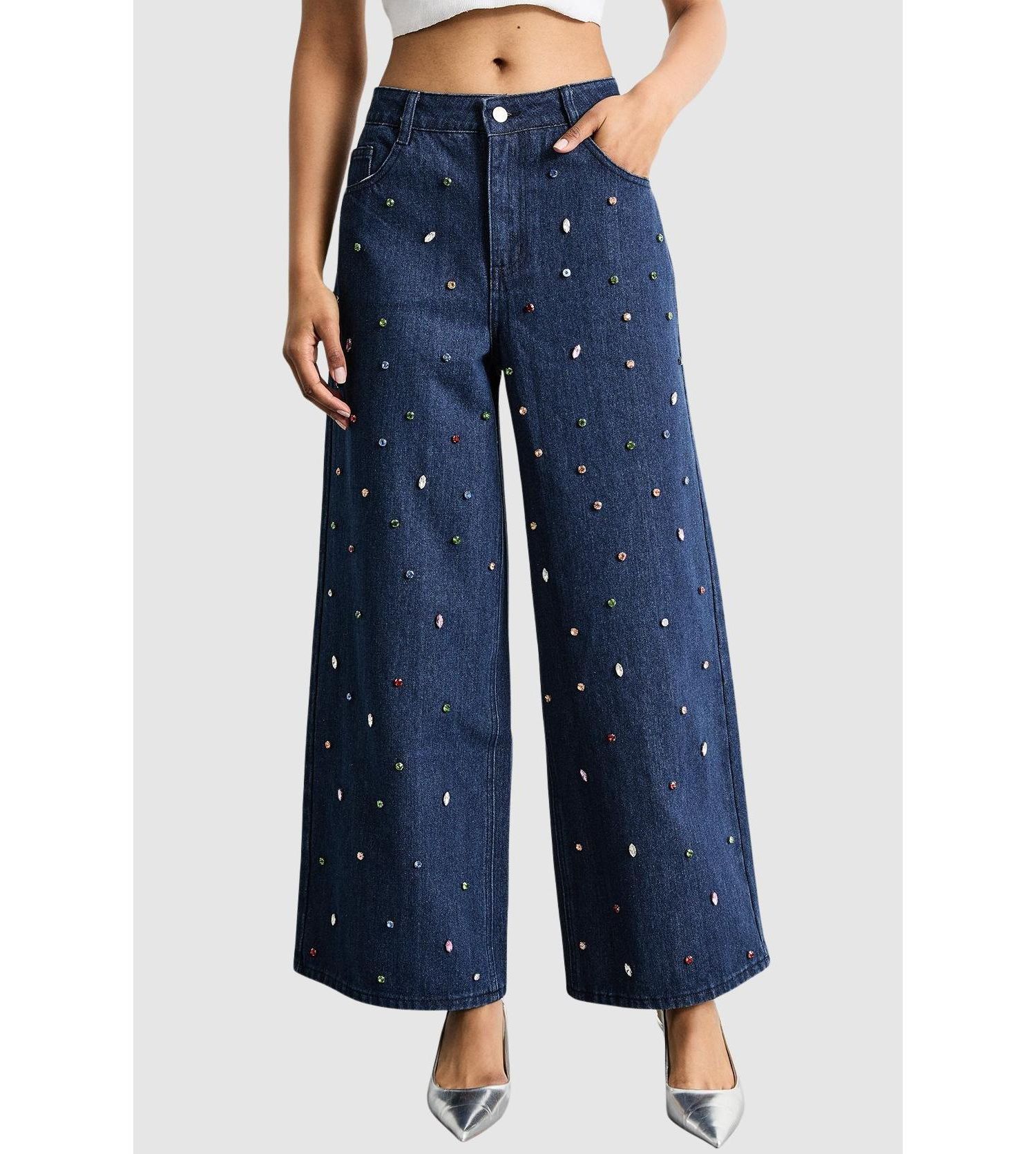 Women's Hotfix Embellished Wide Leg Jean