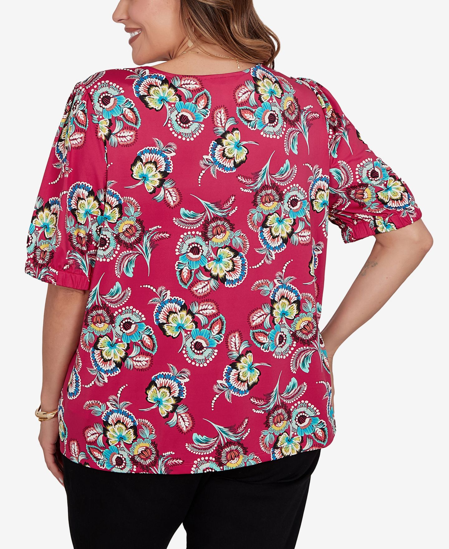 Женская футболка Ruby Rd. Plus Size Etched Floral Puff Print, цвет: Разноцветный, вариант 1 — фото 5