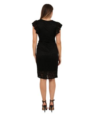 black lace dress macys Miss Circle Women's Veronica Maxi line midi length dress with scalloped lace and fit and flare silhouette Black Lace Dress Macy's XS