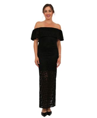 Women's Lace Off-the-Shoulder Side Slit Bodycon Maxi Dress
