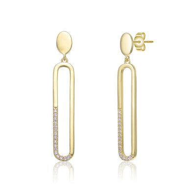 Modern Cubic Zirconia Pave Oval Statement Drop Earrings