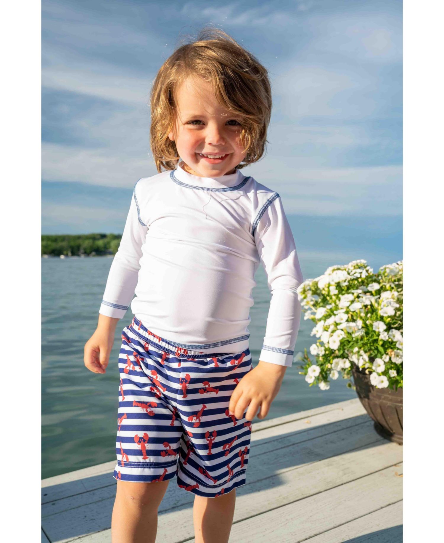 Little Boys Lobster Print Swim Trunk