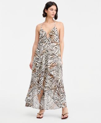 Women's Zebra Print Chiffon Halter High-Low Dress