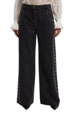 Women's Denim Studded Wide Leg Jeans