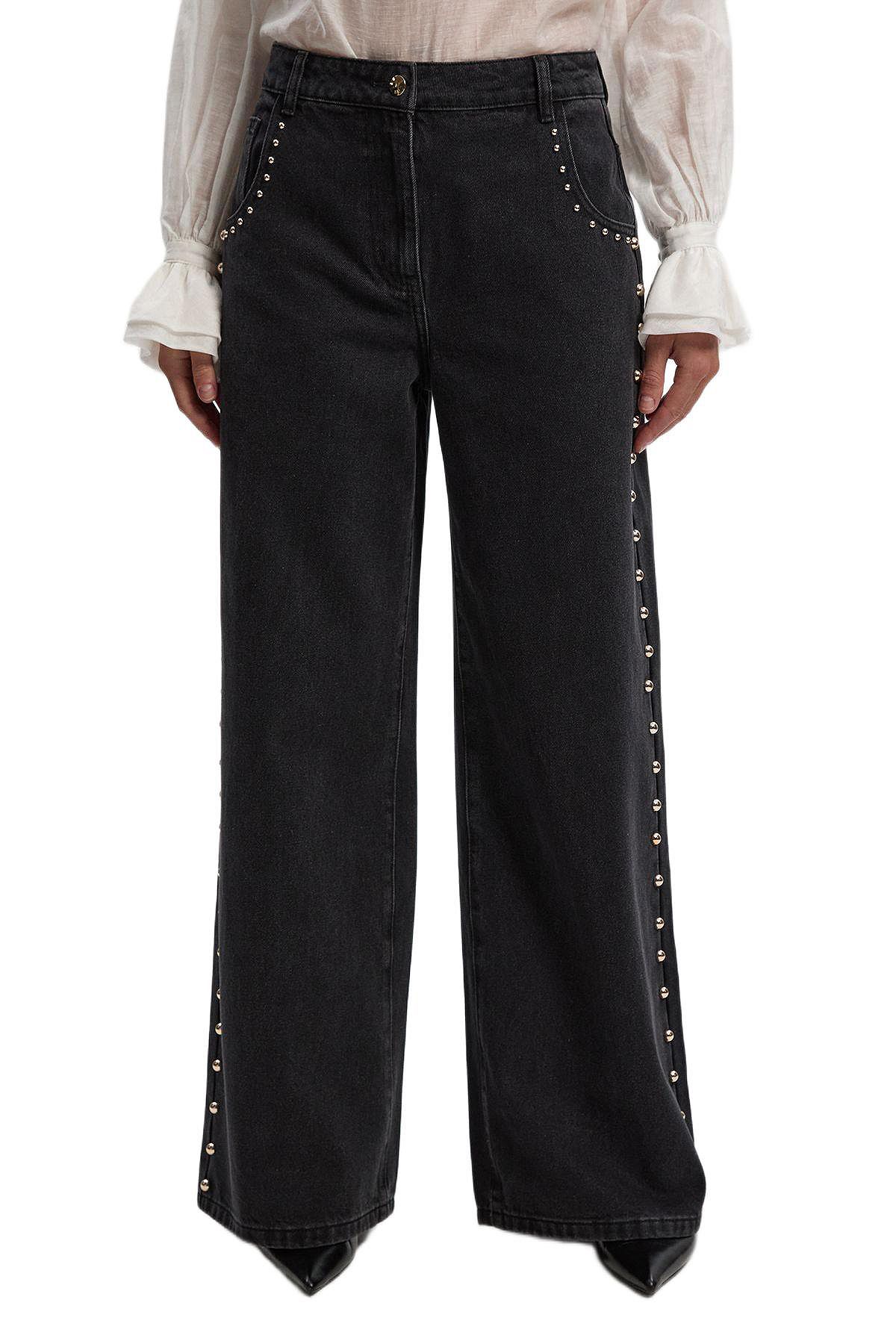 Karen Millen Women's Denim Studded Wide Leg Jeans view 1 — MAYCSS fashion products