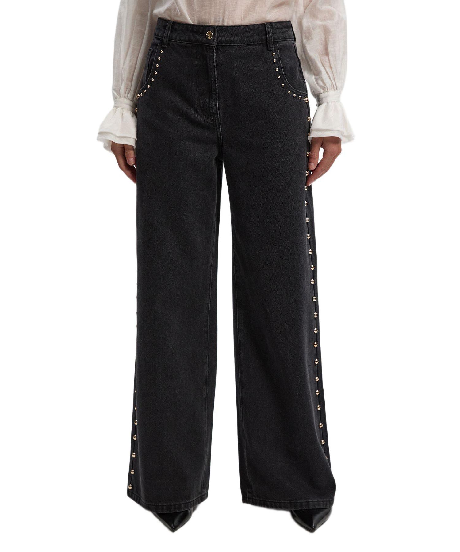 Women's Denim Studded Wide Leg Jeans