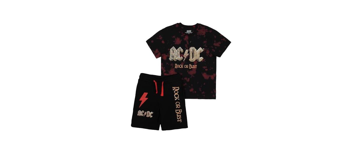 Комплекты AC/DC Rock Or Bust Short Sleeve T-shirt and Lounge Shorts Combo Set-XL для мальчиков, цвет: Чёрный — фото 5