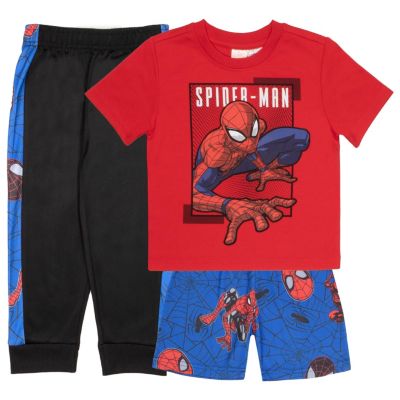 Spider-Man Toddler Boys 3-Piece Short Sleeve T-Shirt, Shorts and Jogger Pants Set - Chinese red
