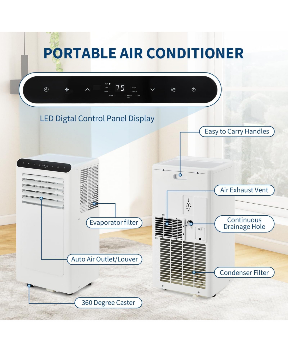 Xo 8,000 Btu Portable 4-in-1 Ac with Remote, Led Display