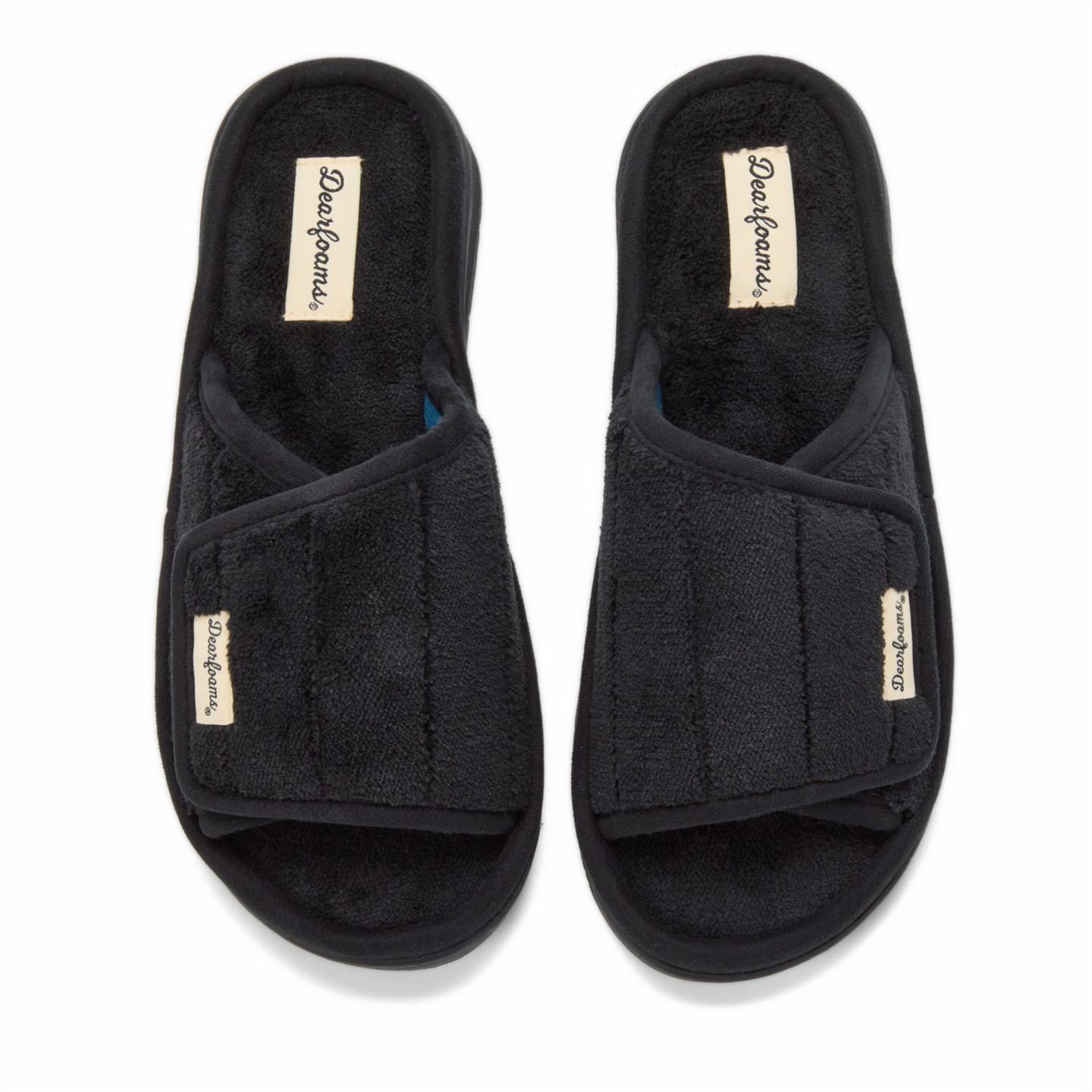 Женские тапочки Dearfoams Mickey Terry Adjustable Shower Slide House Slipper, цвет: Чёрный — фото 5