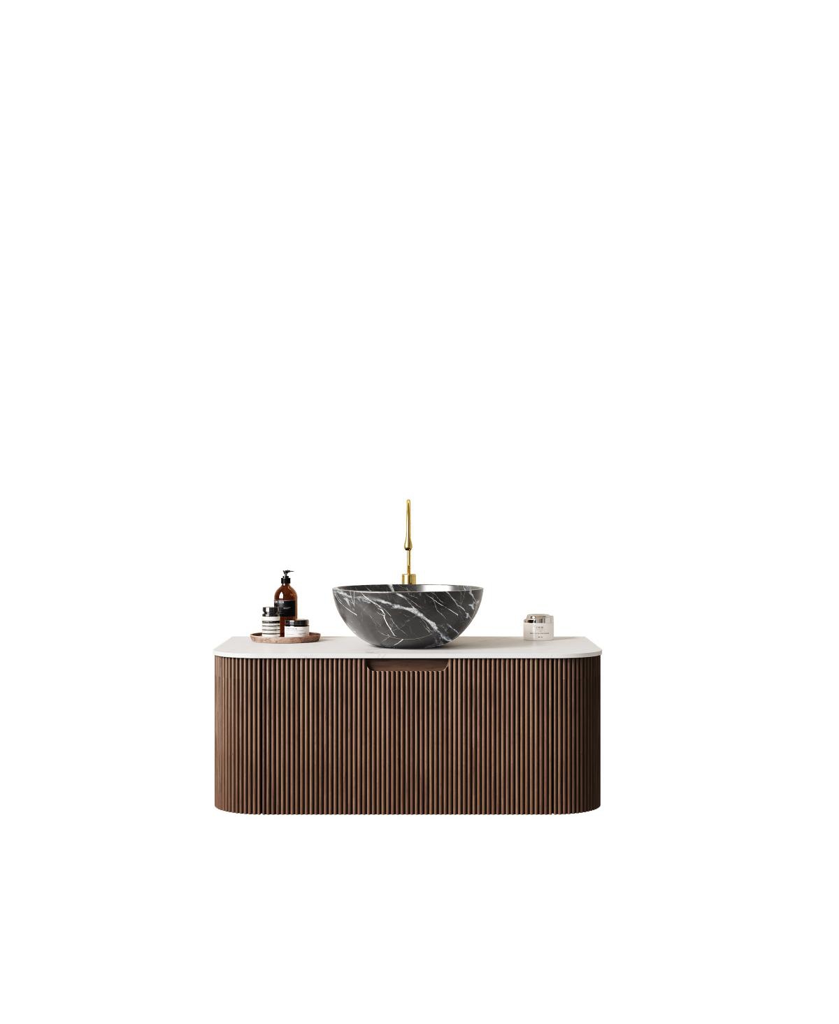 Sillysis Wall Mounted Bathroom Vanity with Artificial Marble Top, Ceramic Basin, Soft Close Drawer