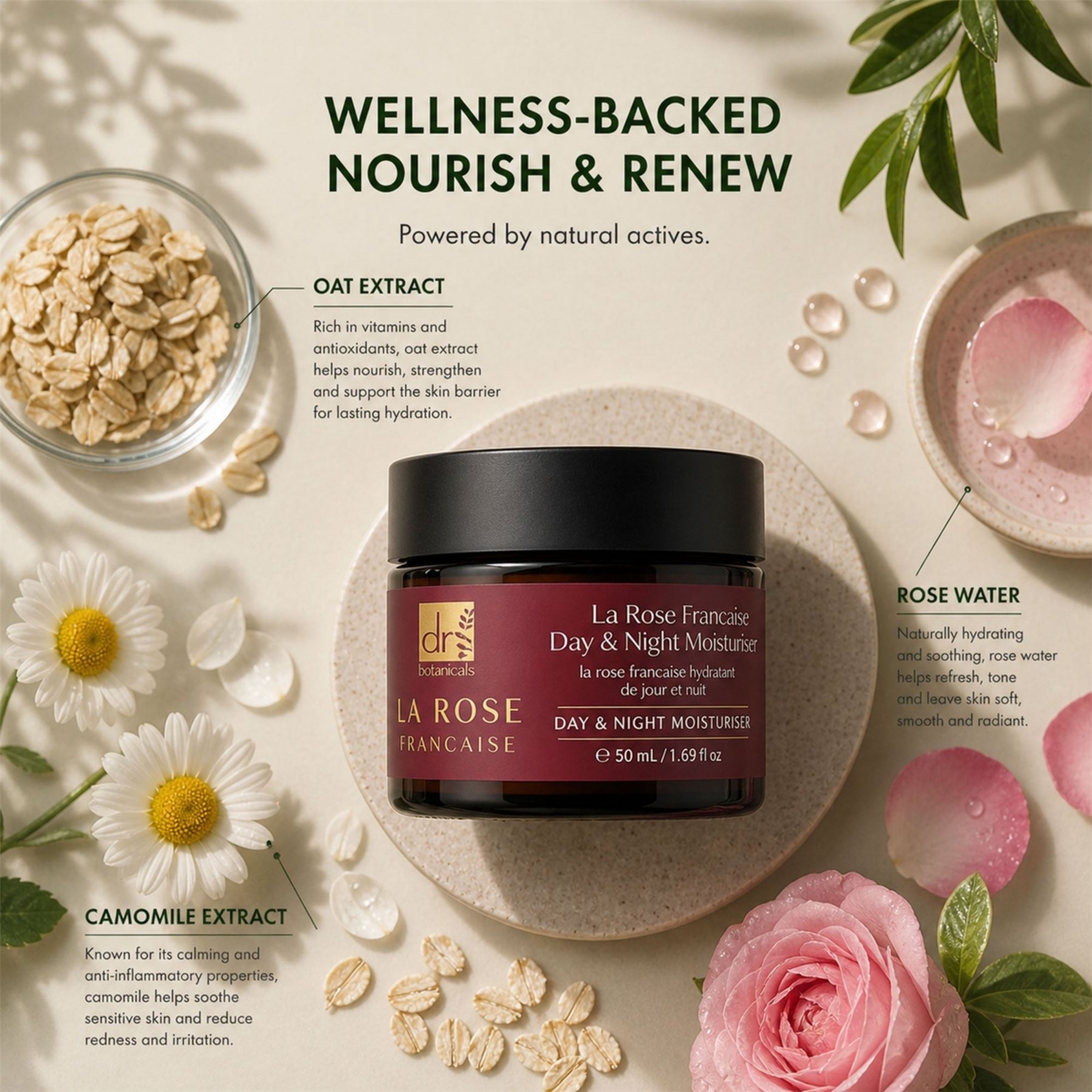 Dr. Botanicals La Rose Francaise Duo Day and Night Moisturiser 50milliliter