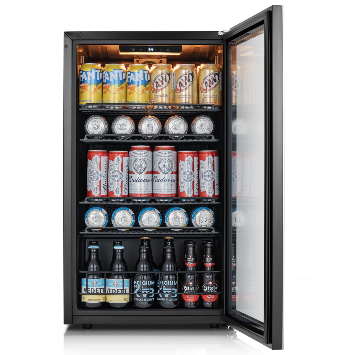Ca'Lefort Beverage Refrigerator Cooler, 105-Can Mini Freestanding Beverage Fridge with Glass Door for Home or Bar
