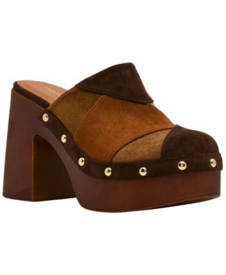 Women's Austin-P Patch Studded Wooden Platform Mule Clogs
