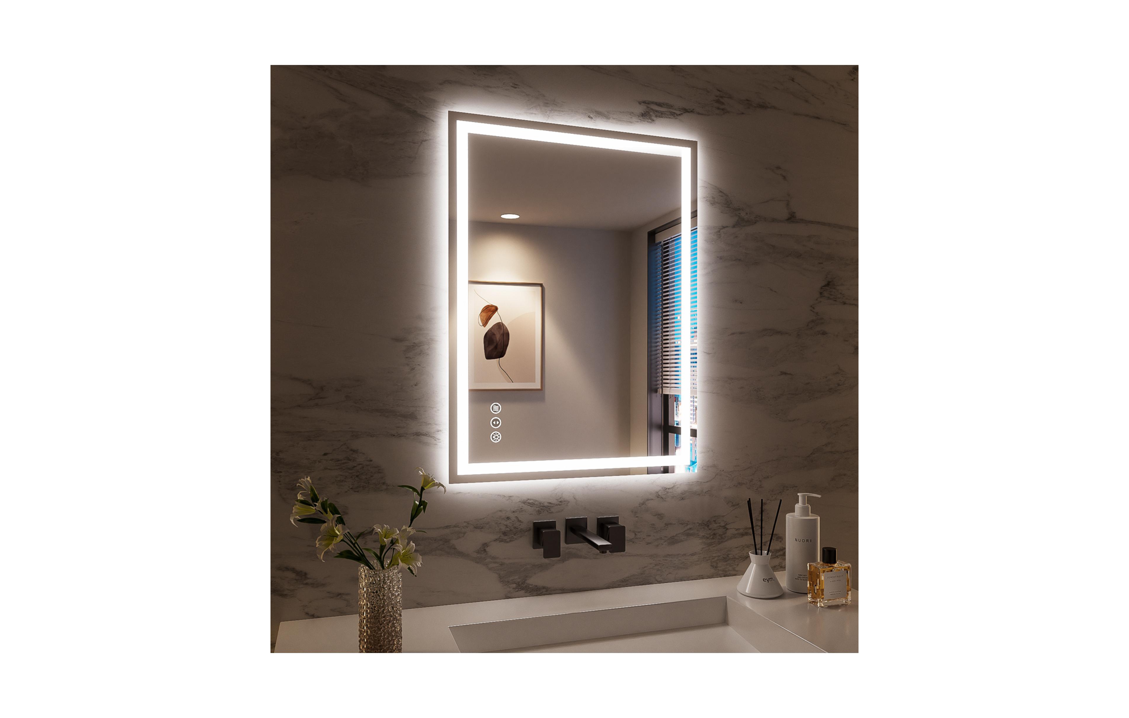 Rainsken 24x32 Inch Led Bathroom Mirror, Wall Mounted Anti-Fog Vanity Mirror, Shatterproof, Explosion-Resistant for Bathroom