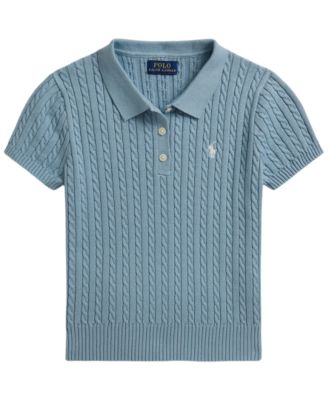 Girls' 7-16 Mini-Cable Polo Sweater