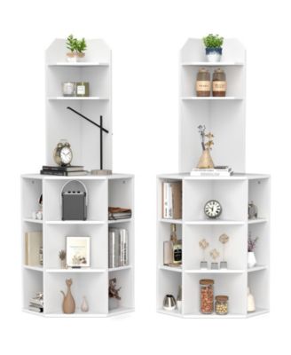 Set Of 2 6 Tier Corner Shelf 63 Inch Tall Corner Bookshelf with 2 USB Ports and Charging