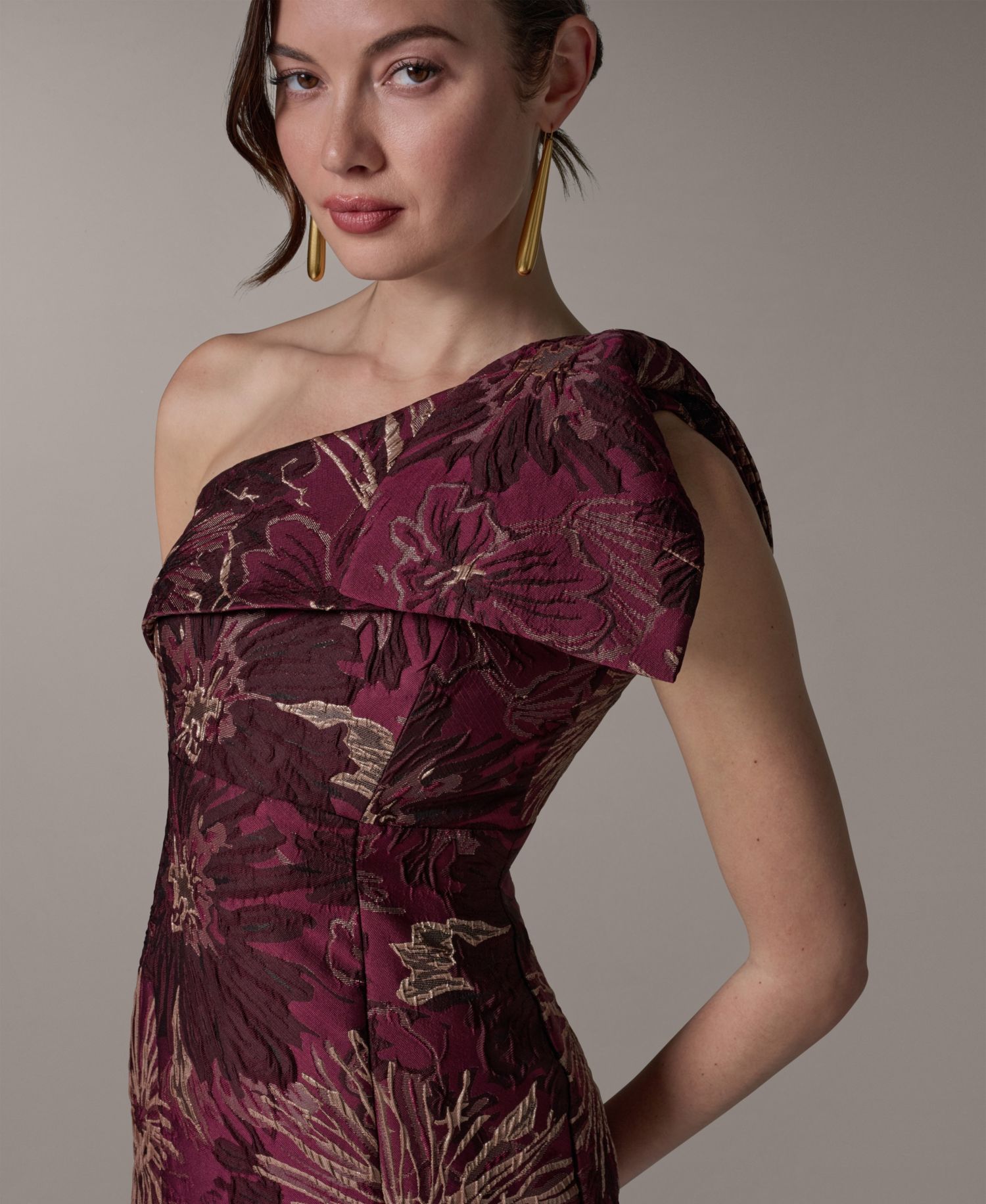 Petite Metallic One-Shoulder Gown