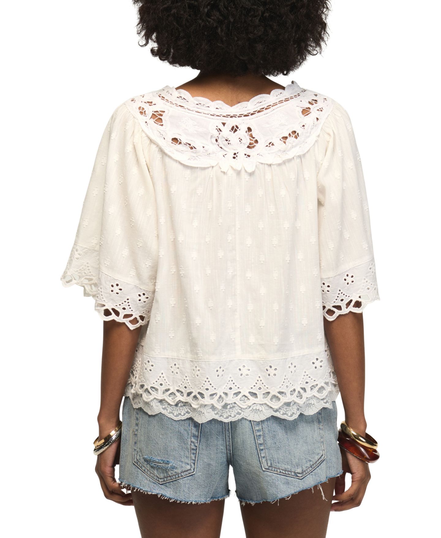Женский топ Lucky Brand Notch-Neck Lace Detail Top, цвет: Яркий белый — фото 5