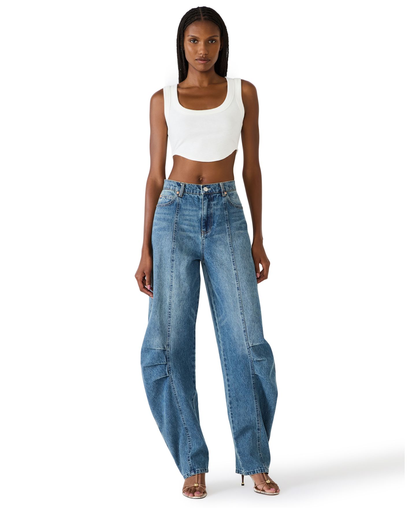 Женские джинсы Steve Madden Austin Loose-Barrel Ankle, цвет: Синий меланжевый — фото 2