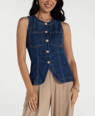 Petite Crewneck Button-Down Vest